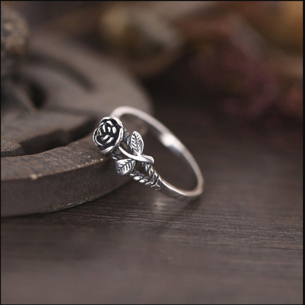 Dainty Rustic Silver Rose Flower Ring - Picture 3 of 5